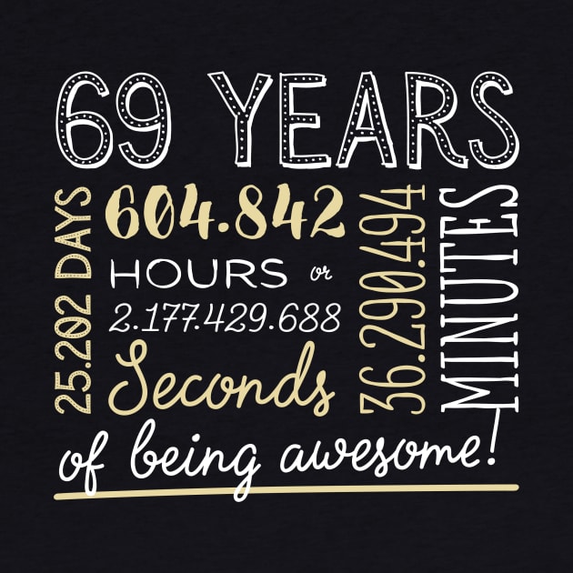 69th Birthday Gifts - 69 Years of being Awesome in Hours & Seconds by BetterManufaktur